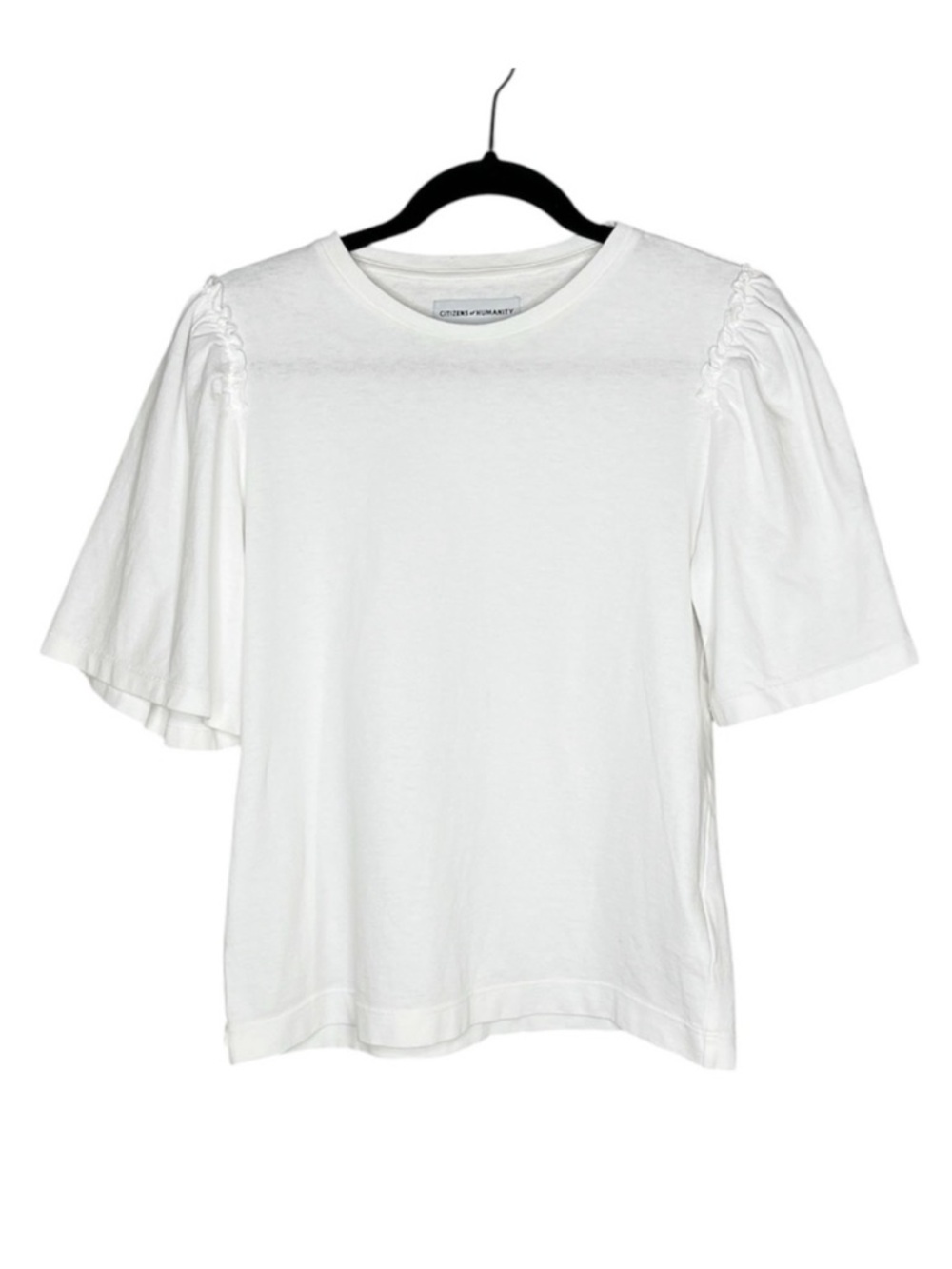 Citizens of Humanity 100% Cotton White Ruffle Flutter Sleeve Top size Small